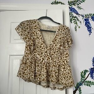 Madewell Brown and Cream Floral Peplum Blouse